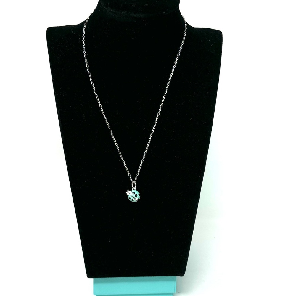 Authentic Tiffany & co. Enamel Blue / Black Lady Bug Pendant Necklaces. - Picture 2 of 12
